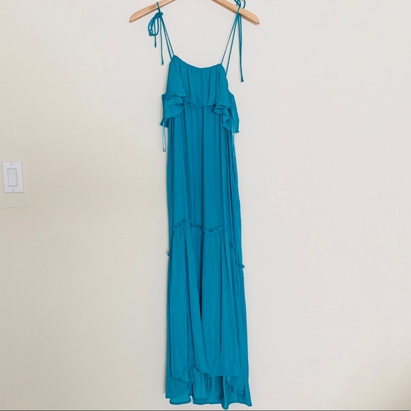 Zara Turquoise Long Ruffle Dress SZ XS - Picture 3 of 6